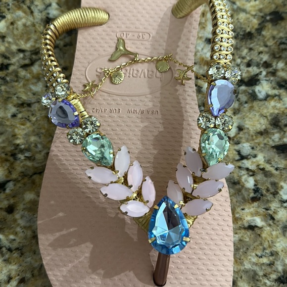 Custom Rhinestone Havaianas Flip Flops Sandals Pink 39-40 - Picture 4 of 5